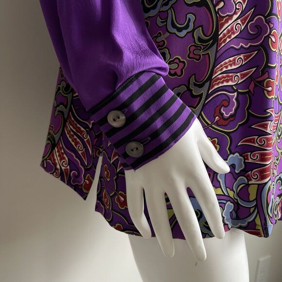 KOOS Of Course 100% Silk Shirt Top Blouse Sz Small Purple Boho Artsy Halloween - Picture 5 of 13